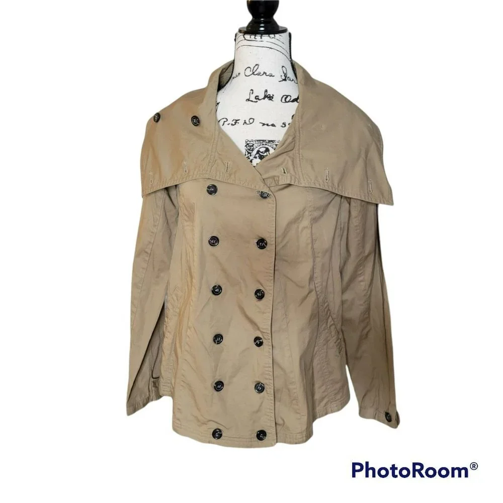 Nic. K Mesh Fly Away Back Double Breasted Tan Short Trench Jacket/ Coat Size XS